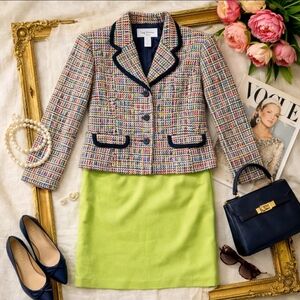 Sag Harbor Petite VTG Tweed Skirt Suit Set Chanel-Inspired Multicolor Jacket 12P